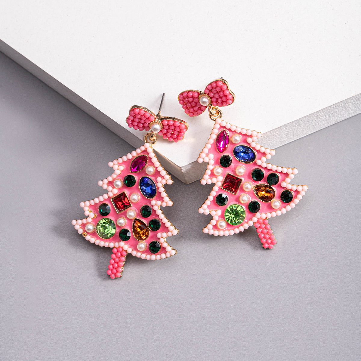 Wholesale Christmas Bows, Oil Drops, Diamonds, Christmas Trees, Zinc Alloy Earrings